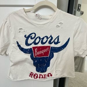 COORS BANQUET cropped distressed shirt size small bought it off Etsy worn once